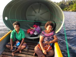 In Wewak, Sr Rachael Waisman and Sr Merelyn accompany the 3,000 Litre water tank to Walis Island